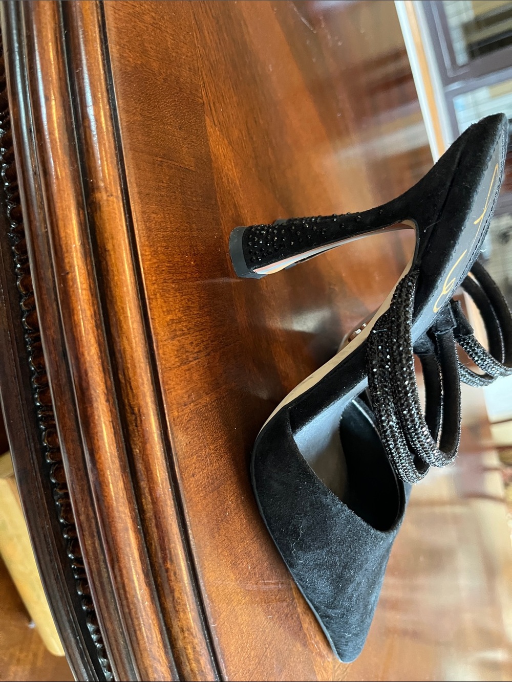 Sam Edelman Black Pointed-Toe Mules with Beaded Double Straps - Picture 2 of 4